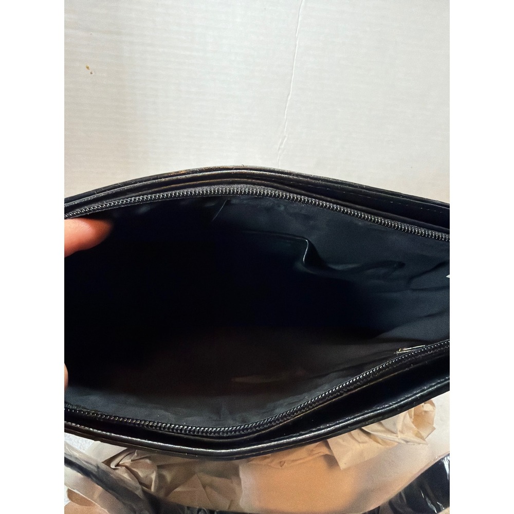 NWOT Elka Accessories Shoulder Bag Medium Black Cat Needlepoint Croc Embossed - Picture 5 of 7